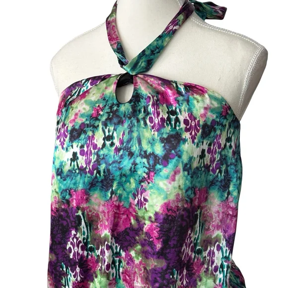 Y2K A. Byer abstract watercolor satin halter top jewel tone - Picture 2 of 4
